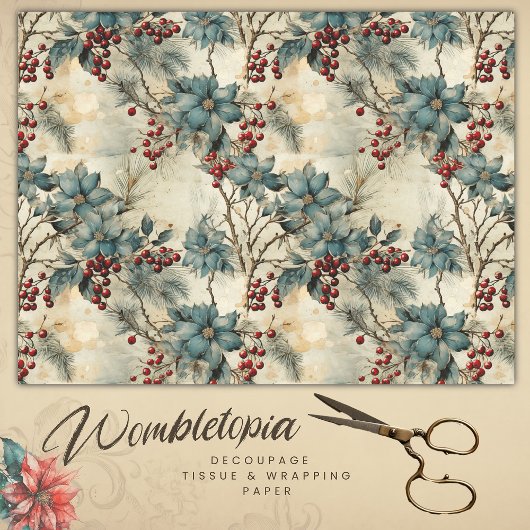 Papier Mousseline Vintage Noël Élégant Découpage gris rouge