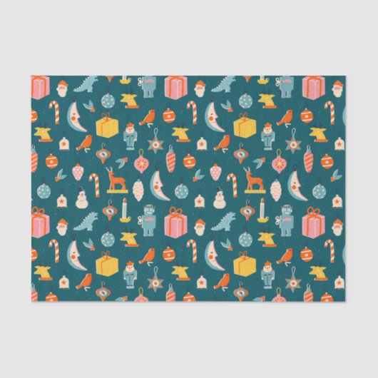 Papier Mousseline Vintage Noël Ornements Motif (Recto)