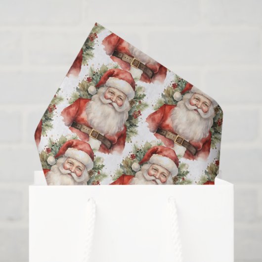 Papier Mousseline Vintage Noël Père Noël Motif souriant (Sac cadeau)