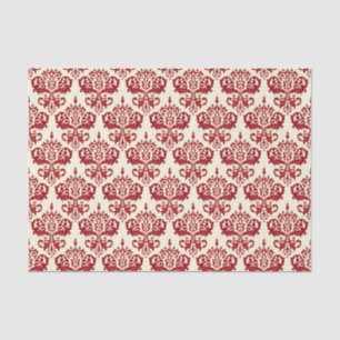 Papier Mousseline Vintage Noël Rouge et crème Fleur de Lis