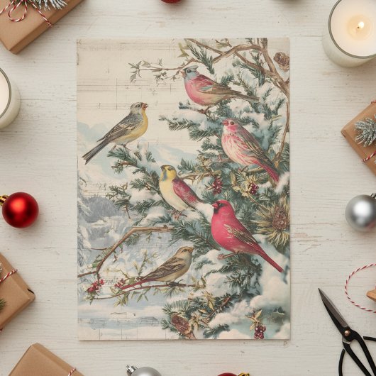 Papier Mousseline Vintage Noël Songbirds hiver