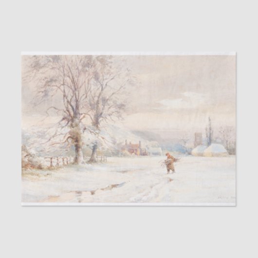 Papier Mousseline Vintage Noël Tissu Papier HIVER PAYSAGE (Recto)