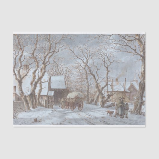 Papier Mousseline Vintage Noël Tissu Papier HIVER SCÈNE (Recto)