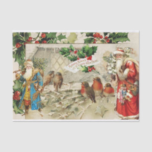 Papier Mousseline Vintage Père Noël, Holly Berry et Collage d'oiseau