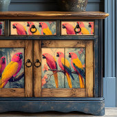 Papier Mousseline Vintage perroquets rose jaune bleu pastel