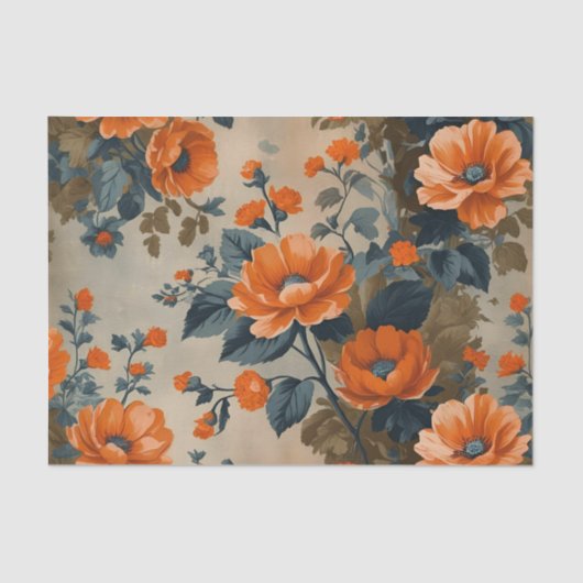 Papier Mousseline Vintage Poppy Orange Large Decoupage (Recto)