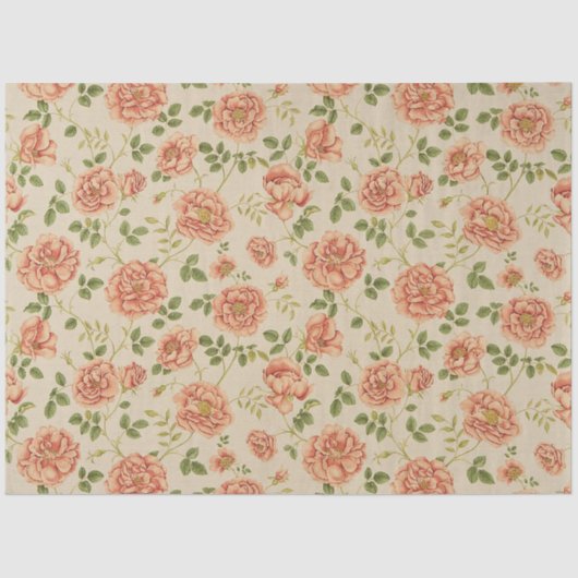 Papier Mousseline Vintage Populaire Floral Rose (Recto)