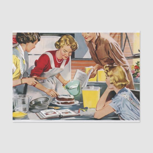 Papier Mousseline Vintage Rétro Ladies Making a Cake (Recto)