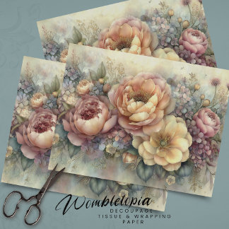 Papier Mousseline Vintage Romantic Peonies in Yellow Pink Decoupage 