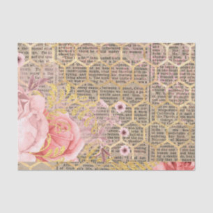 Papier Mousseline Vintage rose Roses Gold Honeycomb