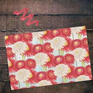 Papier Mousseline Vintage Rouge Blanc Pyrethum Daisées Ciel Bleu clô