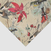 Papier Mousseline Vintage Rouge Poinsettia Oiseaux Script Noël (Détail)