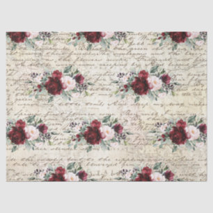 Papier Mousseline Vintage Russe Bourgogne Rose Old Letter Decoupage