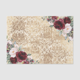 Papier Mousseline Vintage Russe Bourgogne Rose Old Letter Decoupage