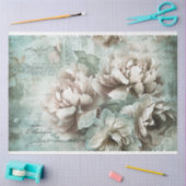 Papier Mousseline Vintage Sage Vert pivoines Découpage (Artisanat)