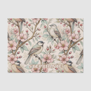 Papier Mousseline Vintage Sakura Cerry Blossom & Bird Aesthétiquemen