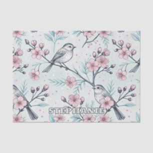 Papier Mousseline Vintage Sakura Cerry Blossom & Bird Aesthétiquemen