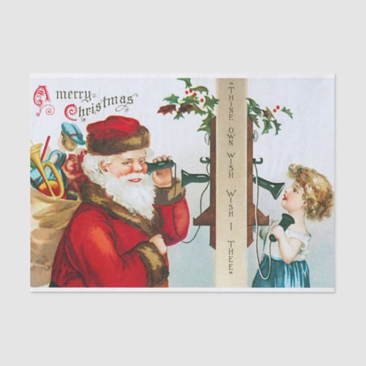 Papier Mousseline Vintage Santa Claus Calling Christmas Child (Recto)