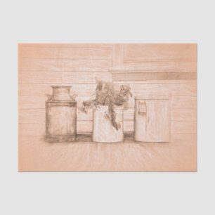 Papier Mousseline Vintage Sepia Rustic Sketch Art Country Jugs