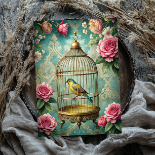 Papier Mousseline Vintage shabby chic oiseau coque avec roses blush