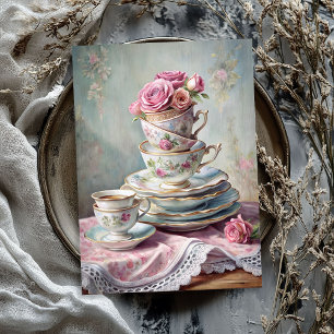Papier Mousseline Vintage shabby chic tasses à thé anglais rose