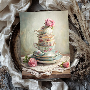 Papier Mousseline Vintage shabby chic tasses à thé anglais rose