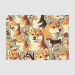 Papier Mousseline Vintage Shiba Inu Motif sans couture