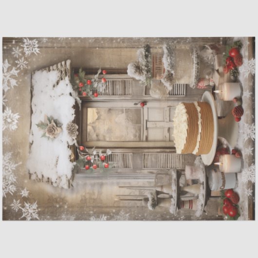 Papier Mousseline Vintage Snowy Christmas Cake Holiday Decoupage (Recto)