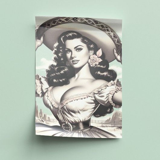Papier Mousseline Vintage Sombrero Pin-up