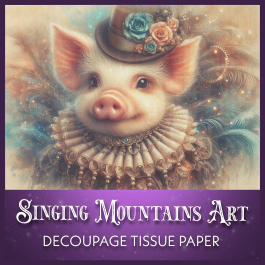 Papier Mousseline Vintage Steampunk Pig Quirky Decoupage
