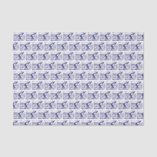 Papier Mousseline Vintage Stylisé Queue Dessin Bleu (Recto)