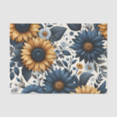 Papier Mousseline Vintage Sunflowers Marine Blue Daisies Découpage (Recto)