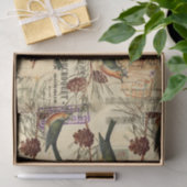 Papier Mousseline Vintage Tan Birds Pine Cônes Noël (Cadeau)