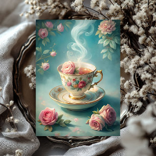 Papier Mousseline Vintage tasse de thé chic et shabby avec roses blu