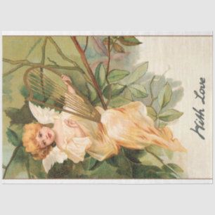 Papier Mousseline Vintage Valentine Angel avec Harpe d'or