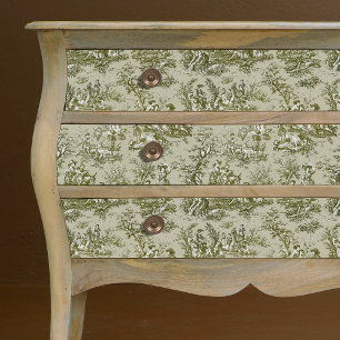Papier Mousseline Vintage vert olive toile de jouy