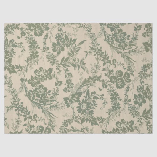 Papier Mousseline Vintage Vibrant vert motif floral (Recto)