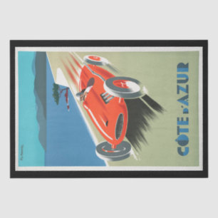 Papier Mousseline Vintage voyage Côte d'Azur France Voiture Rouge