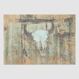 Papier Mousseline Vintage Western Bull Skull Turquoise Art Abstrait