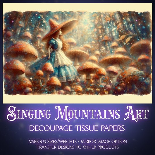 Papier Mousseline Vintage Wonderland Mushrooms Decoupage