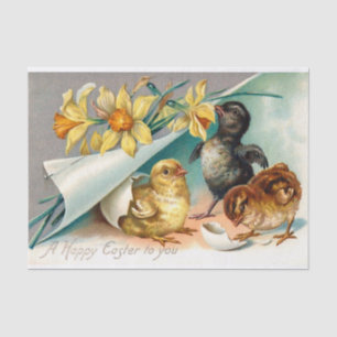 Papier Mousseline Vintages poussins aux fleurs jaunes Salutation de