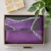 Papier Mousseline Violet et Argent Faux Paillettes Agate (Cadeau)