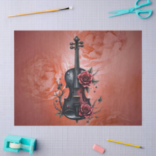 Papier Mousseline Violon noir gothique aux roses rouges