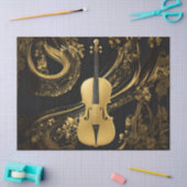 Papier Mousseline Violoncelle doré sur fond noir (Artisanat)