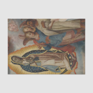 Papier Mousseline Virgen de Guadalupe con Juan Diego, école mexicain