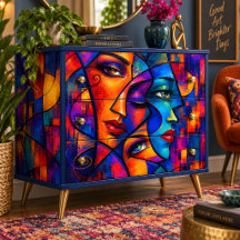 Visages abstraits cubistes radieux Découpage