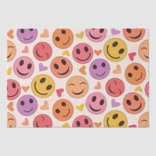 Papier Mousseline Visages souriants et heureux colorés avec des cœur