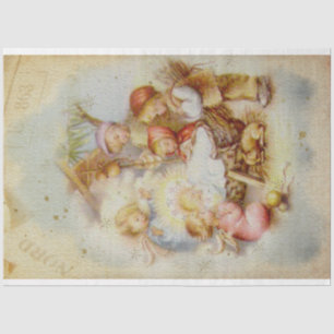 Papier Mousseline Visite du bébé Jésus Anges de Noël et enfants