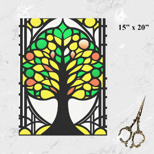 Papier Mousseline Vitrail Arbre vert jaune Jaune Arbre