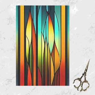 Papier Mousseline Vitrail Rouge Vert Cattails Artework